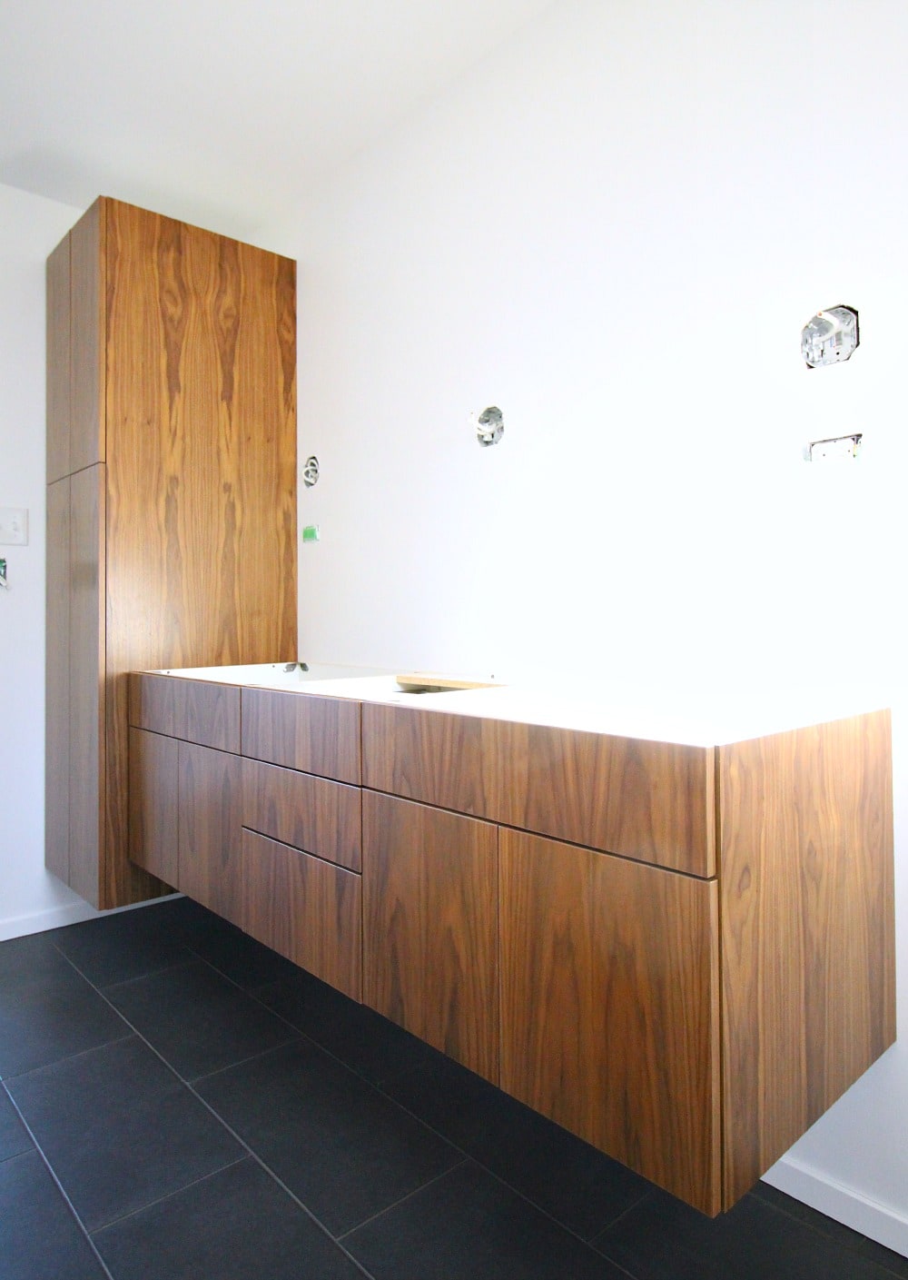 Bathroom Update: Floating Walnut Cabinetry