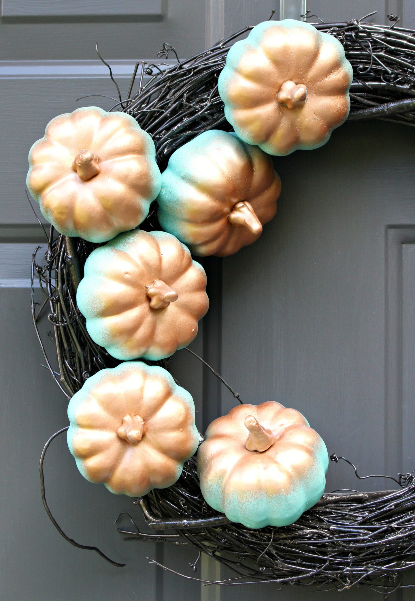 Copper and Aqua Gradient DIY Pumpkin Wreath