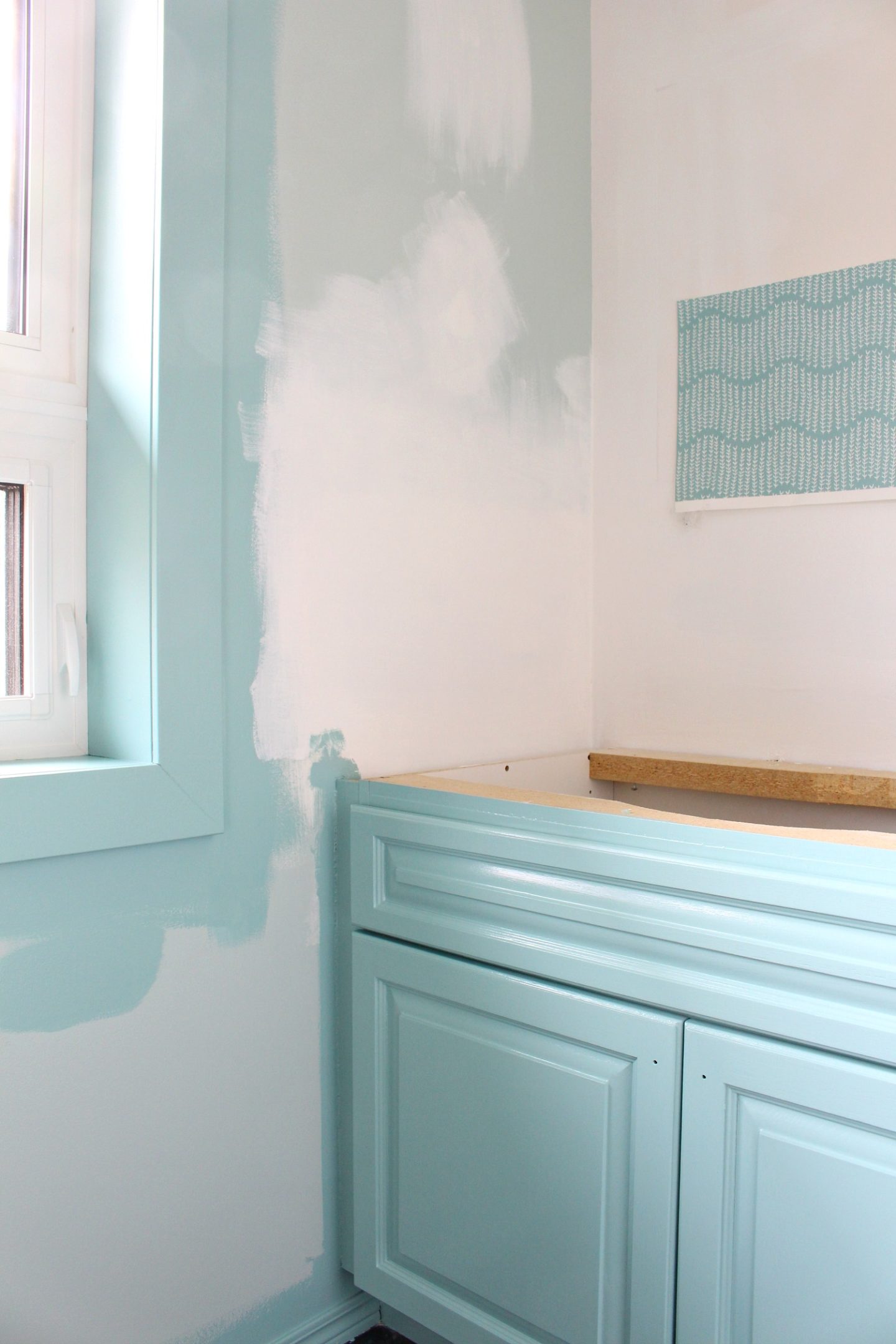ORC: Week 5 – Aqua Painted Cabinets and More Progress