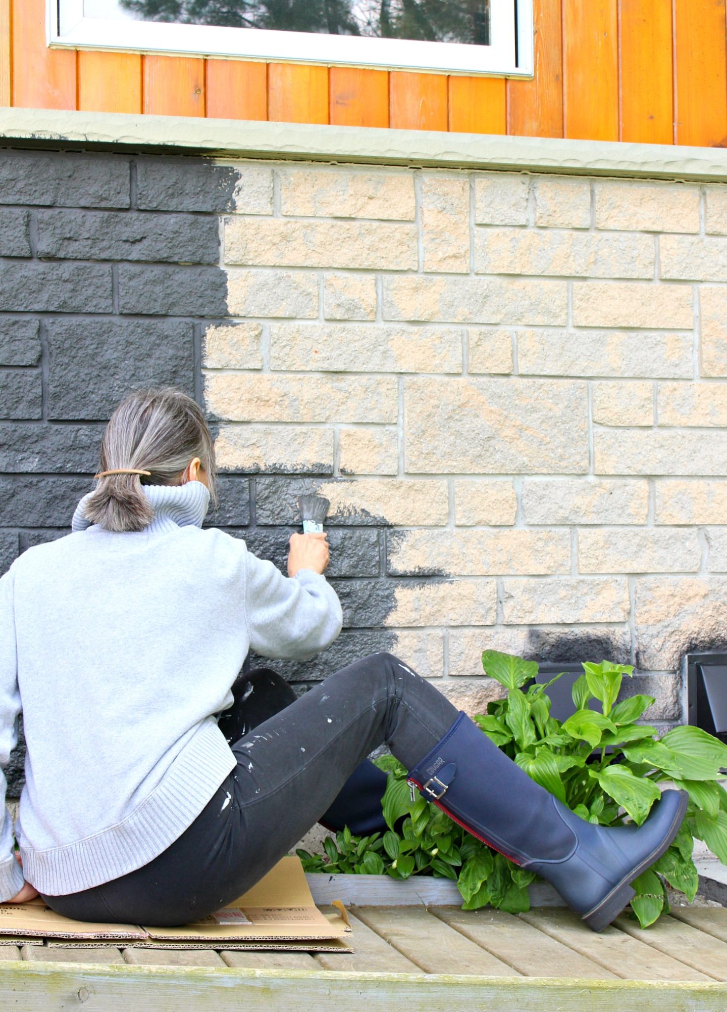 Charcoal Grey Painted Stone Exterior + How to Safely Paint a Chimney