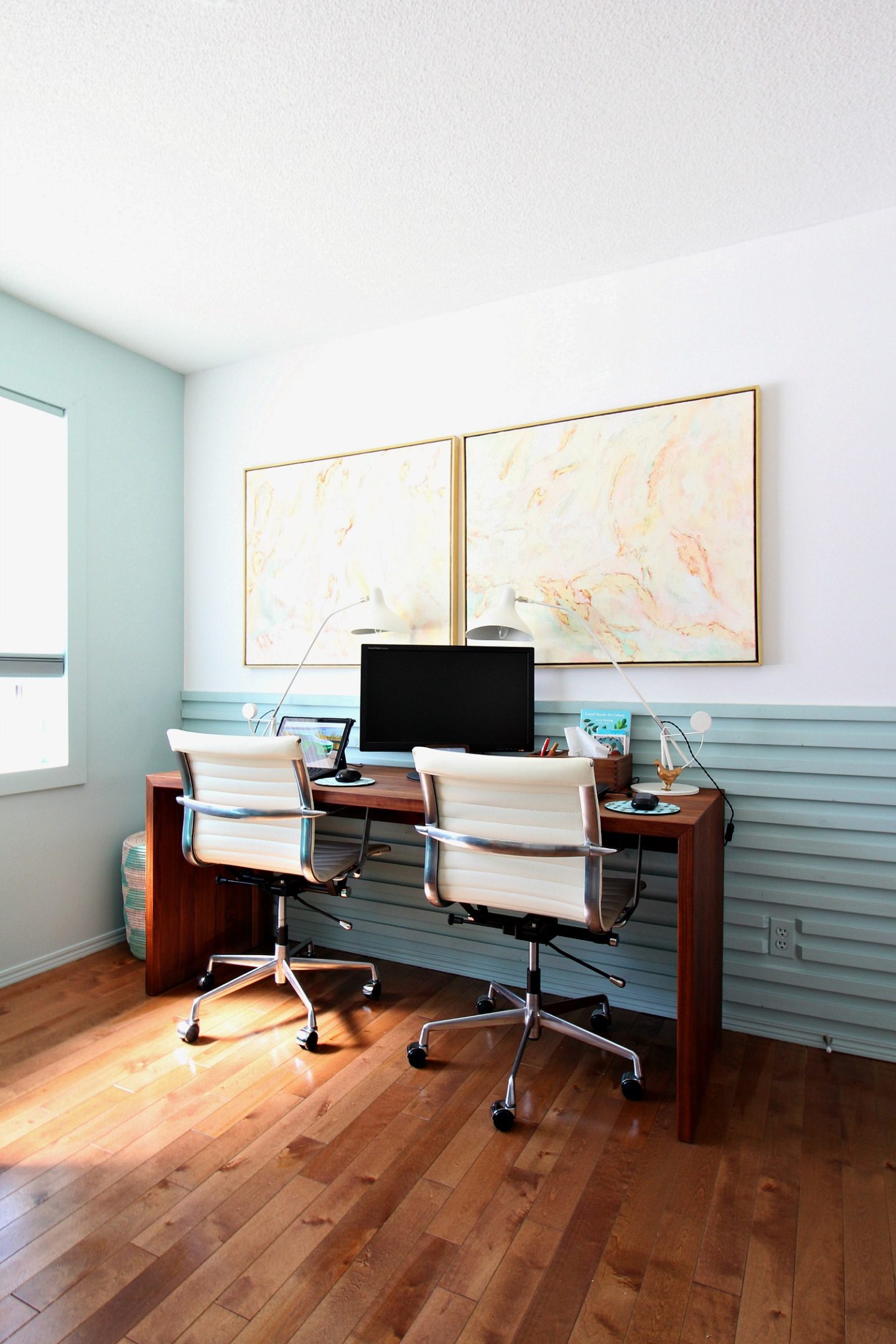 DIY Horizontal Slat Wall in the Office