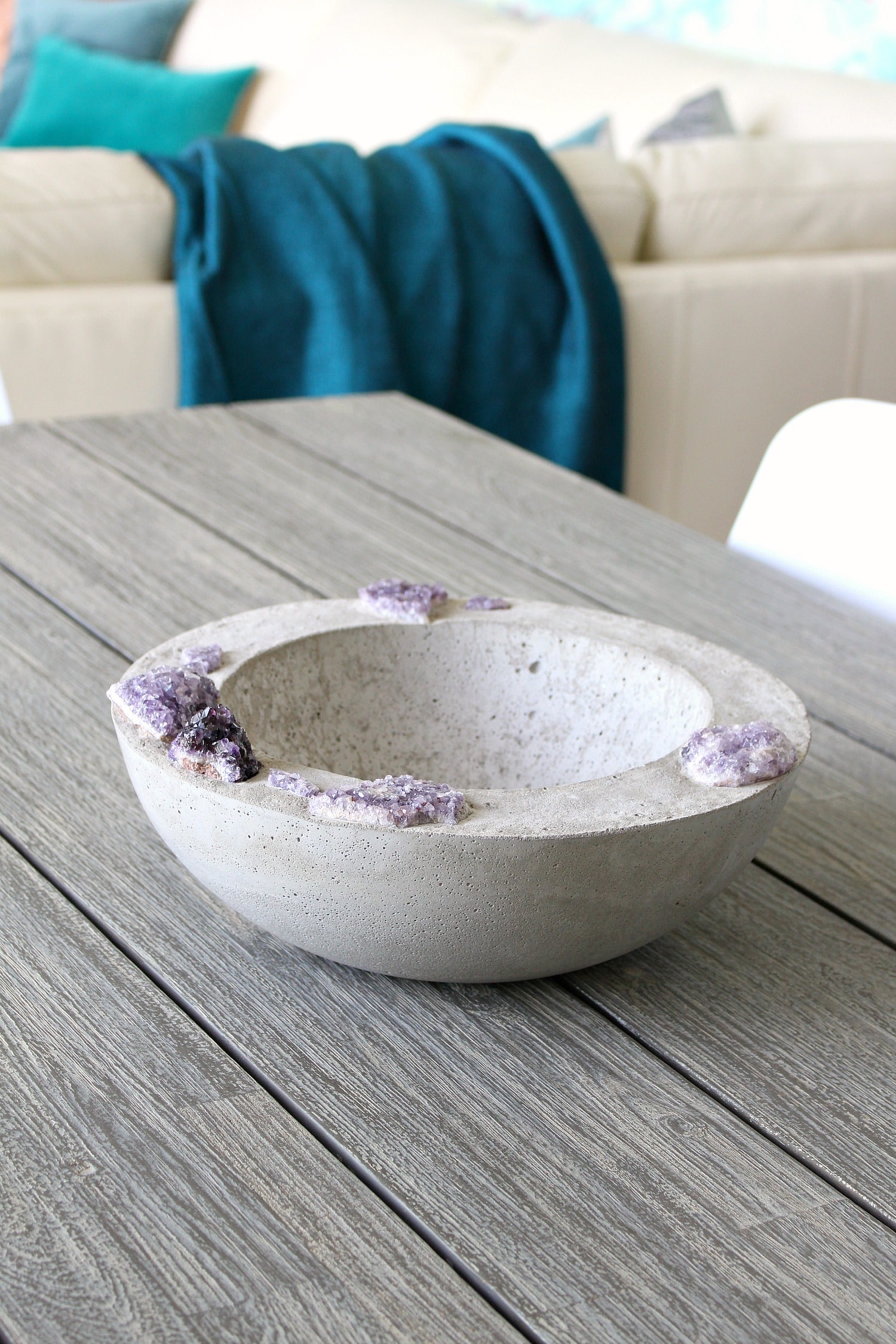 DIY Concrete Bowl with Embedded Amethyst