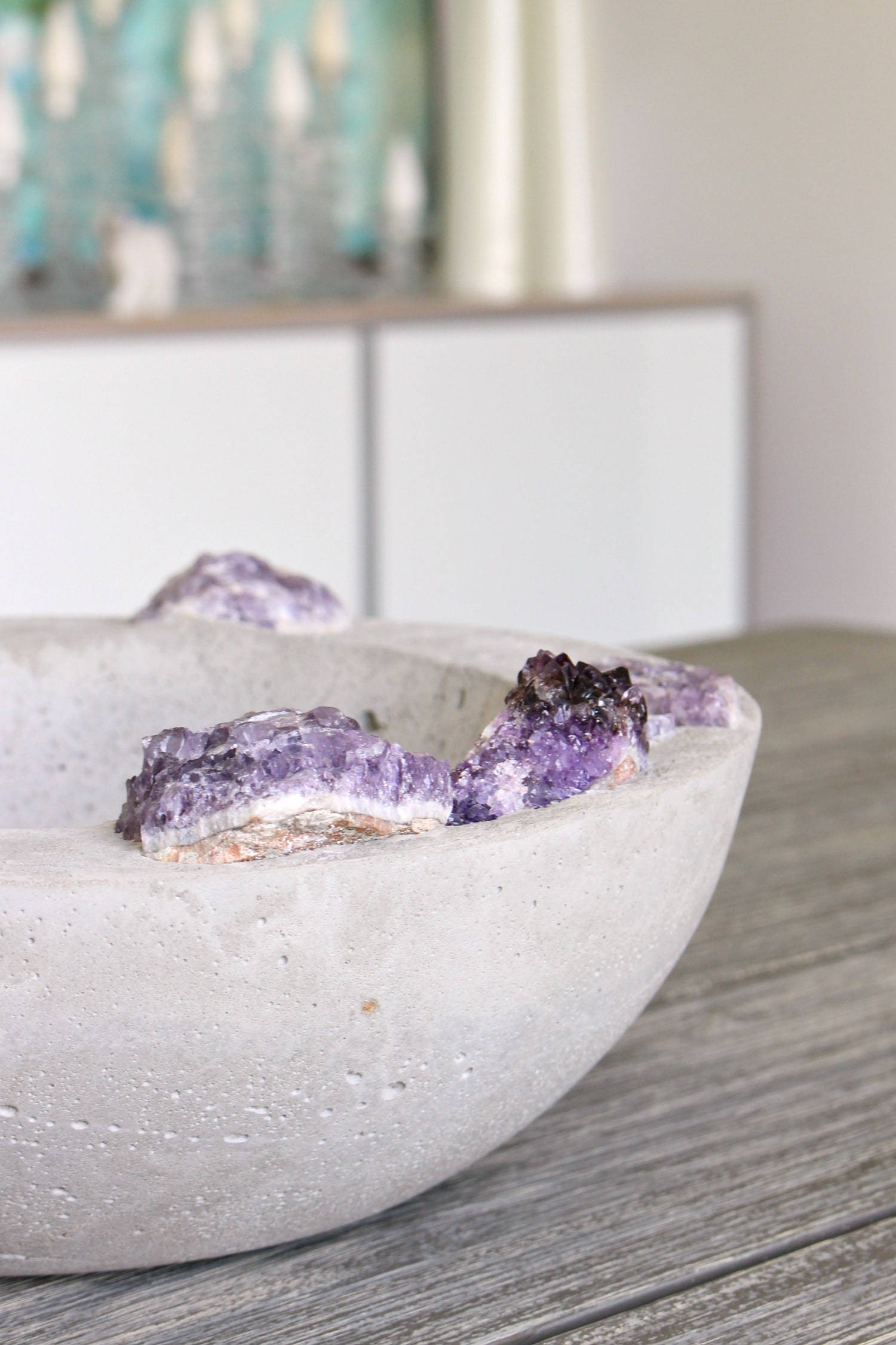 DIY Concrete Bowl with Embedded Amethyst