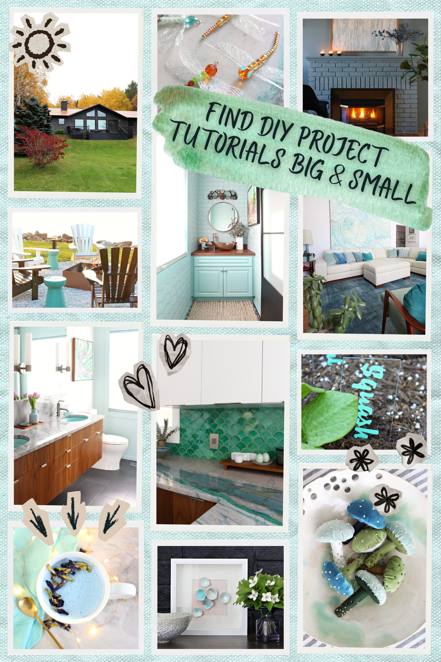 Some of the DIY tutorials you'll find on the blog Dans le Lakehouse, from painted fireplaces to beaded crafts.